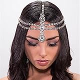 Xerling Silver Rhinestone Teardrop Crystal Layered Head Chain Headpieces Head Jewelry Forehead Pendant Hair Accessories with Bobby Pins for Women Girls (Silver)