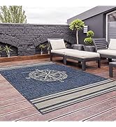 LR Home Ox Bay Seamas Nautical Navigation Indoor Outdoor Rug, Navy/White, 7'6" x 9'5"