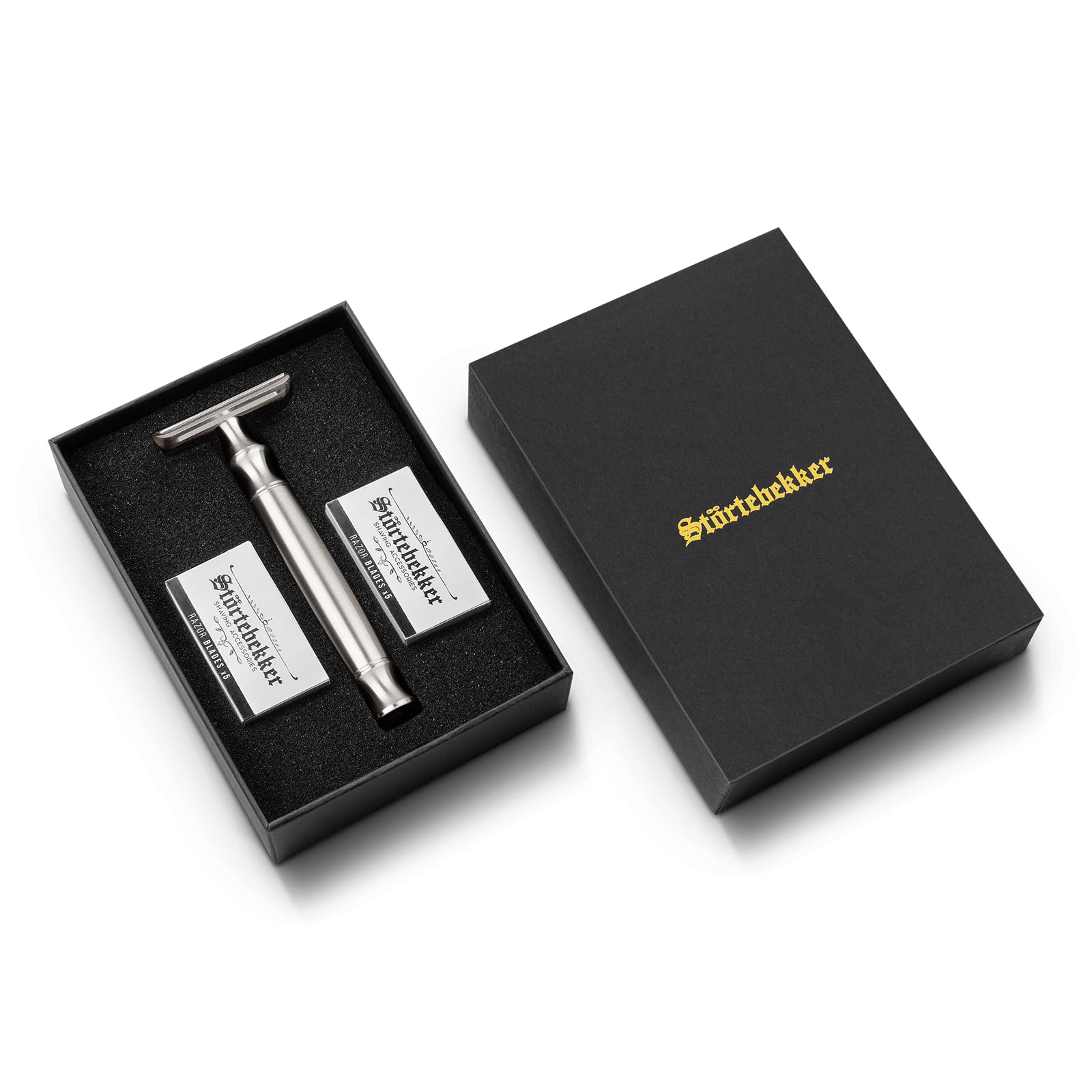 Störtebekker® - Rasoio di sicurezza da uomo Rostock, rasoio a umido di alta qualità, in acciaio inox, 163 g extra pesante per una migliore maneggevolezza, con 10 lame in acciaio inox