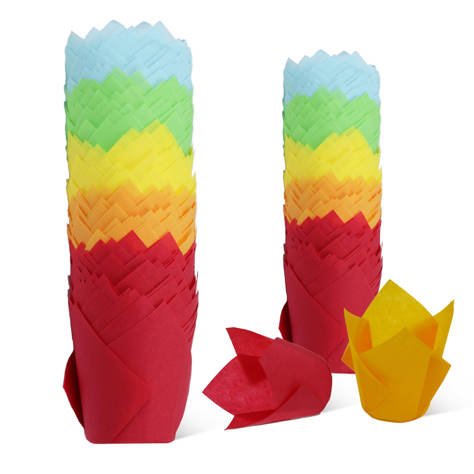 150 moldes de tulipán para magdalenas, moldes de papel para hornear, a prueba de grasa, para cumpleaños, bodas, fiestas, baby showers, catering, restaurantes