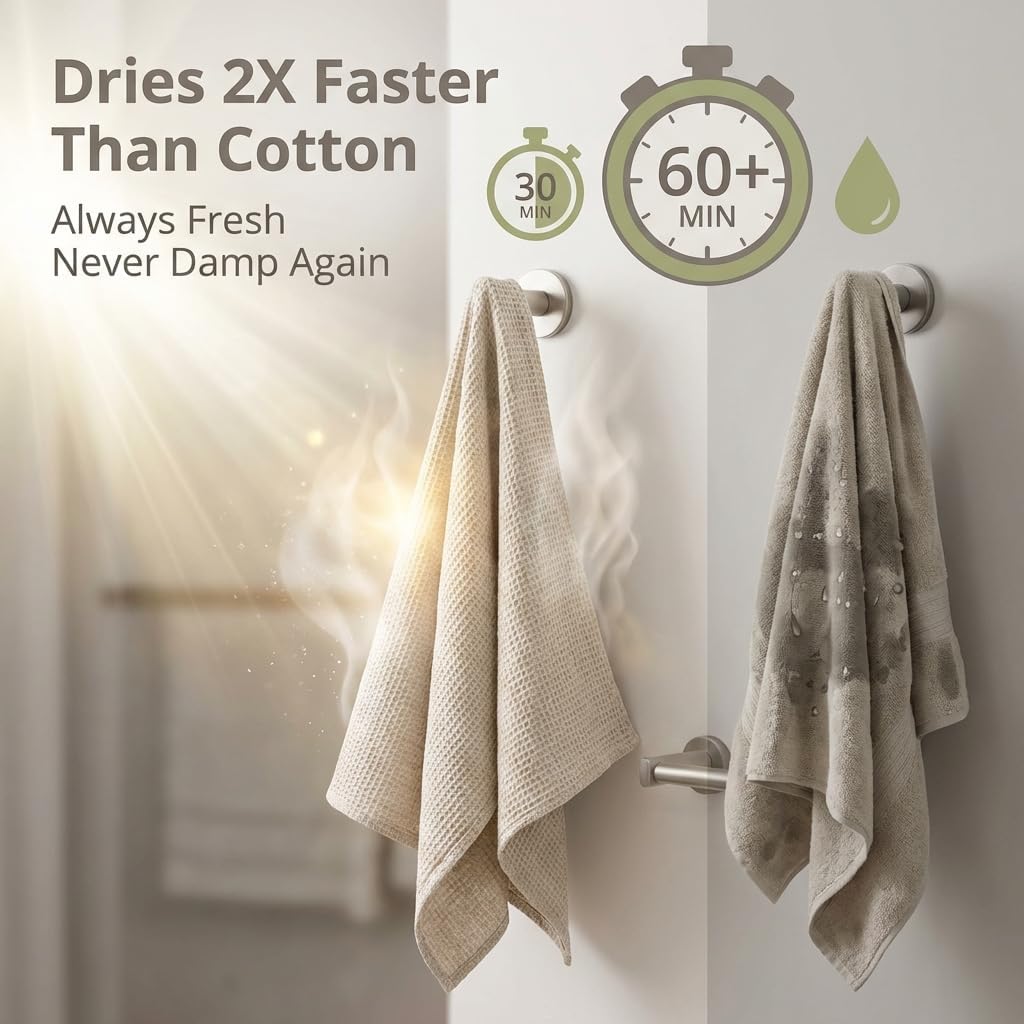 Pure 100% Linen Bath Towel - 30x60-inch Lightweight Travel Towel - Linen Beach Towel Waffle Weave Quick Dry Hair Towel - Thin Towels for Bathroom - Image 2