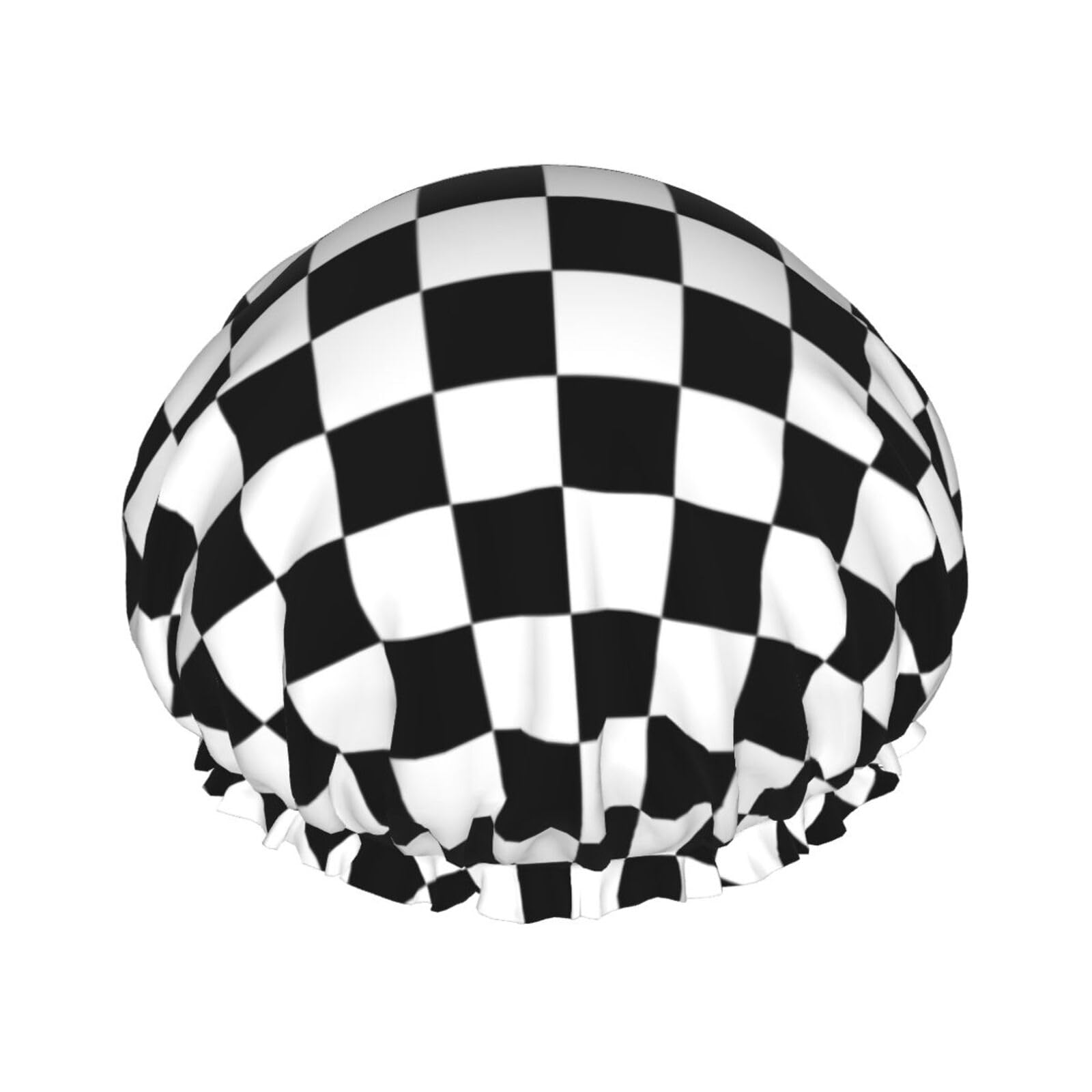 Errtavt Black And White Race Checkered Flag Shower Caps For Women Double Layers Waterproof Hair Cap Funny Reusable Bath Hat