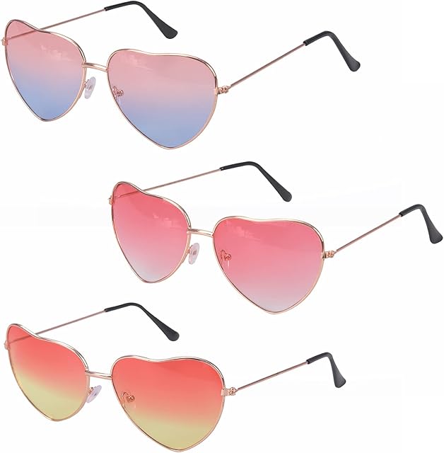 Fvomye 3 Pieces Heart Shape Hippy Specs Glasses Hippie Sunglasses Funny Glasses 60s 70s Carnival Hippie Party Decoration Glasses