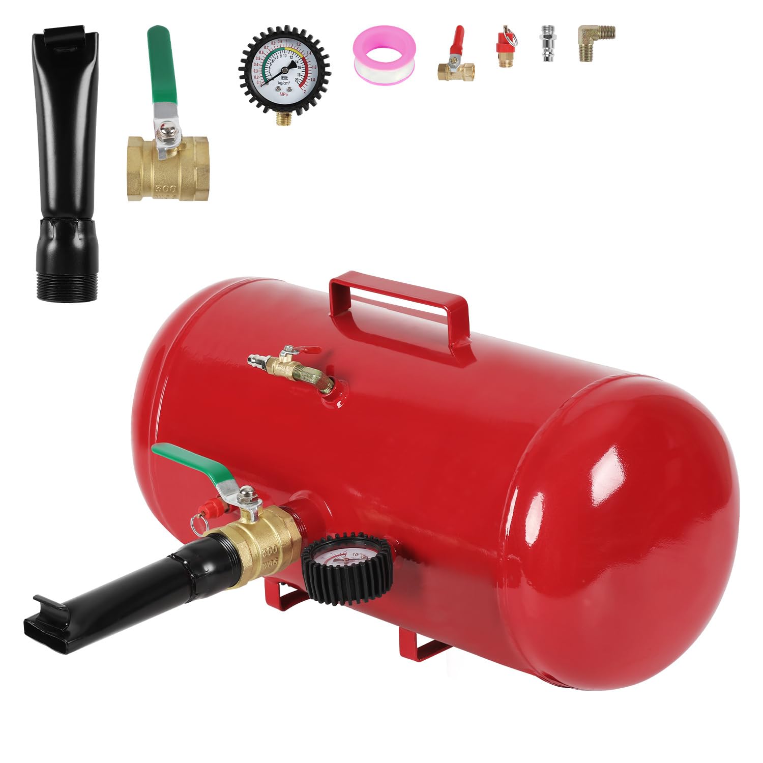 Reifen Booster 20L, Auto-Luftkompressor, Druckluftgerät mit Sicherheitsventil, max. 10 bar, für PKW, LKW, Traktoren und mehr, in Rot, inkl. Zubehör