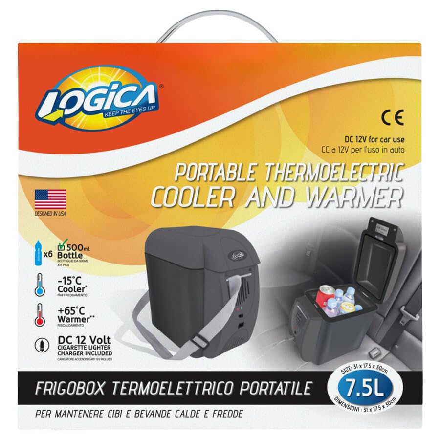 LOGICA Frigo 7.5L - DC Termoelettrico Portatile 7,5L | Caldo/Freddo 12V con Tracolla per Auto, Viaggi e Outdoor