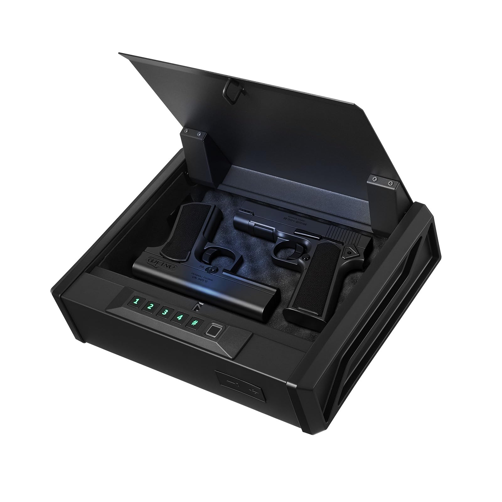 VEVOR Cassaforte per Pistola con Impronta Digitale Password Codice a Quattro Cifre Chiave, Cassaforte per Pistole con Illuminazione per 2 Pistole 2 Caricatori 360 x 275 x 90 mm Uso Domestico