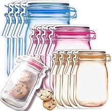 LandVK 15 Pcs Ziplock Bags for Fridge Storage, Bottle Shape Storage Pouch, Mason Jar Bottle Bags Plastic Storage Pouch, Multicolor