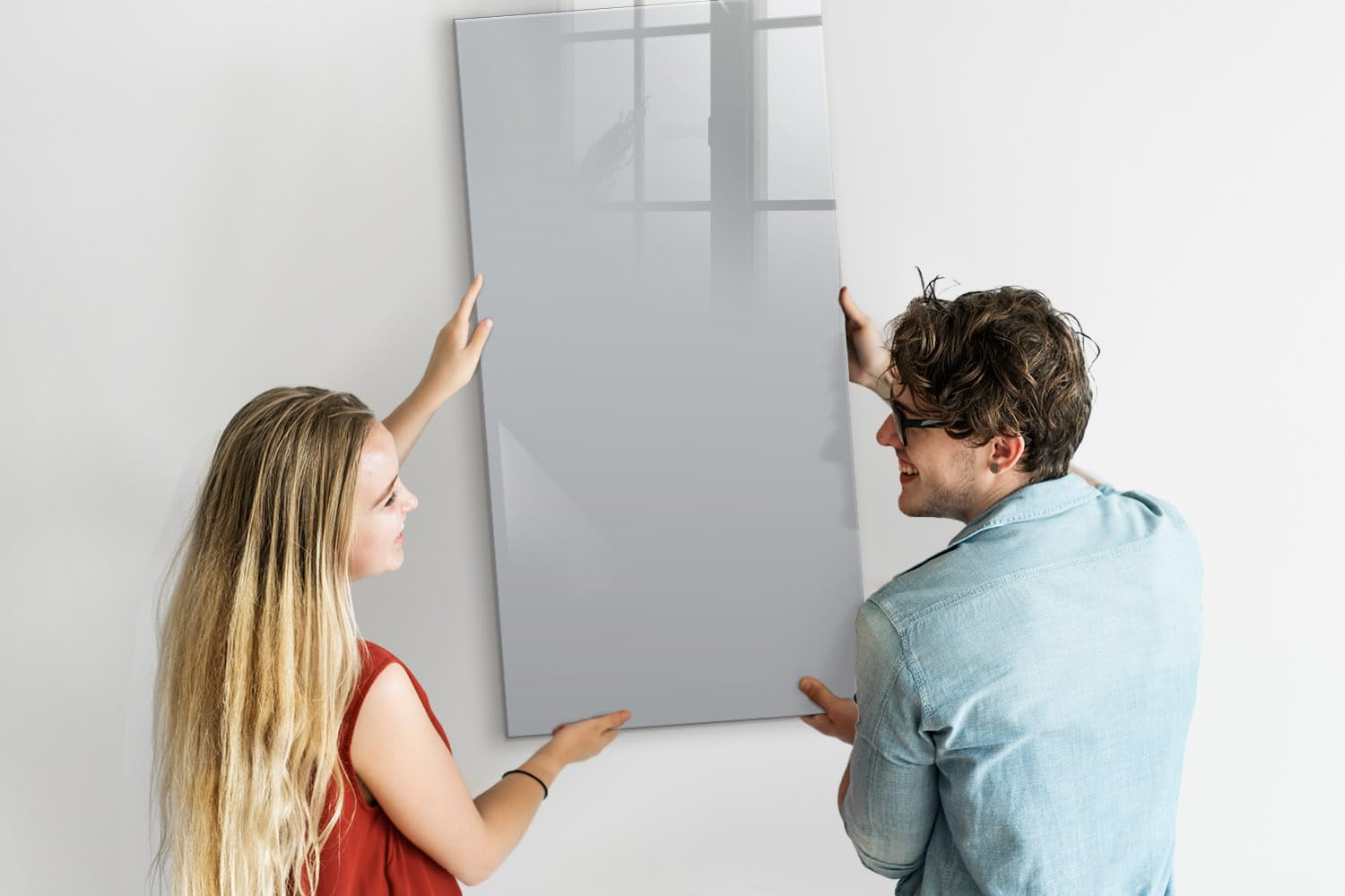 Glas-Magnettafel hochformat | Magnetisches Whiteboard Glas mit Neodym-Magneten | Schreibtafel vertikal für Büro & Homeoffice - 60x120cm Hellgraue Farbe