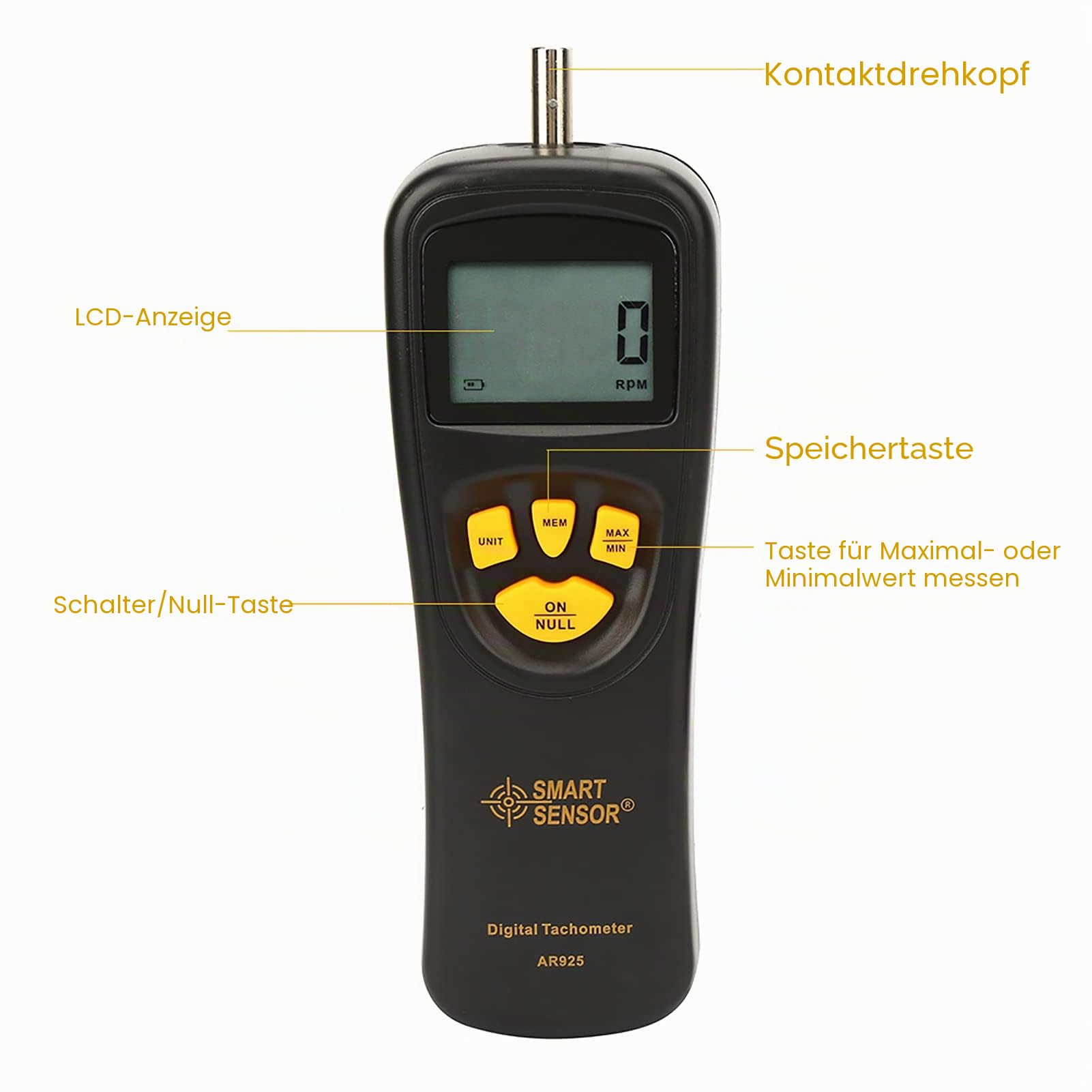 Walfront Smart Sensor Digitaler Tachometer, 0,5~19999 Digitaler Drehzahlmesser Drehzahl Digitaler Fototachometer mit LCD-Hintergrundbeleuchtung, digitaler Hand-Tachometer