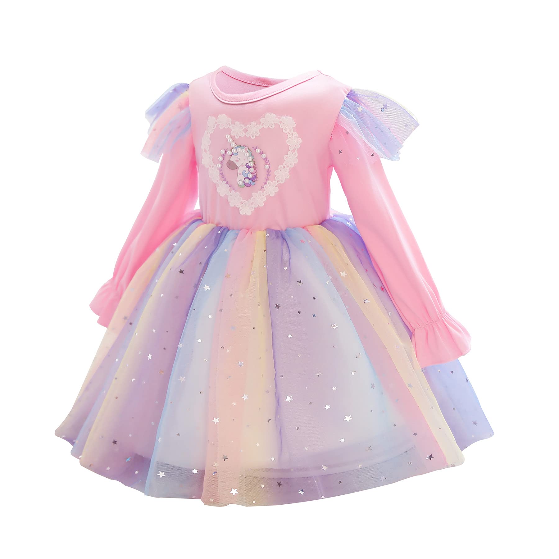Niñas Vestidos Manga Larga Cumpleaños Niños Vestido Arco Iris Lentejuelas Jersey Vestidos Princesa