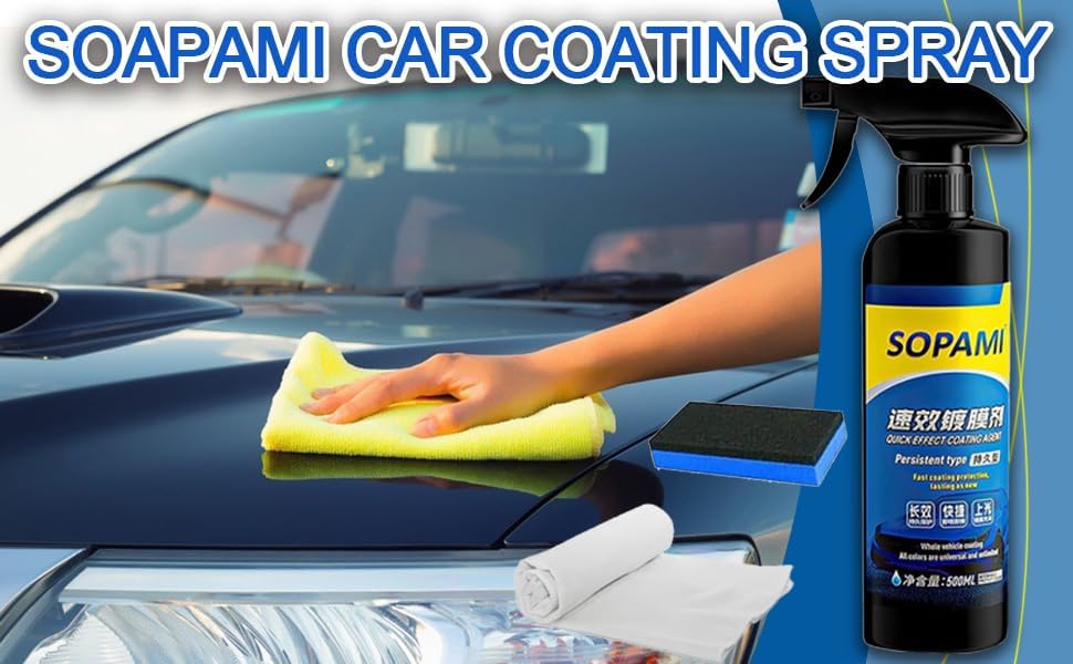 Sopami Car Coating Spray,Quick Effect Coating Agent,Quickly Coat Car Wax,Car Scratch Wax Polish Spray Waterless Wash,Oil Film Emulsion Glass Cleaner with towel (2 pcs) - Image 5