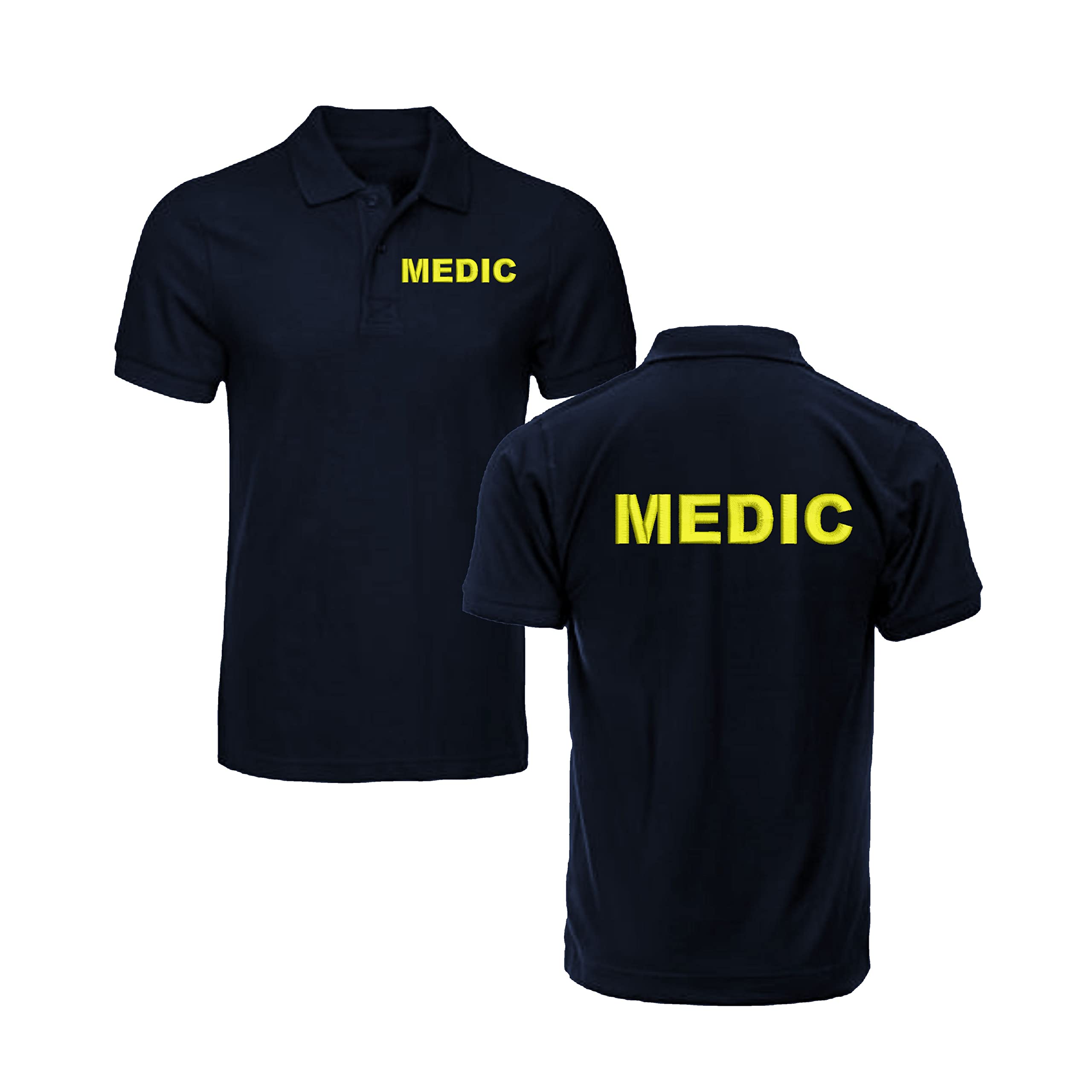 Embroiderd Medic Polo Medic Uniform First Aid Emergency Service Responder Paramedic Left Chest and Back Text Unisex Kids Adults Tee Top