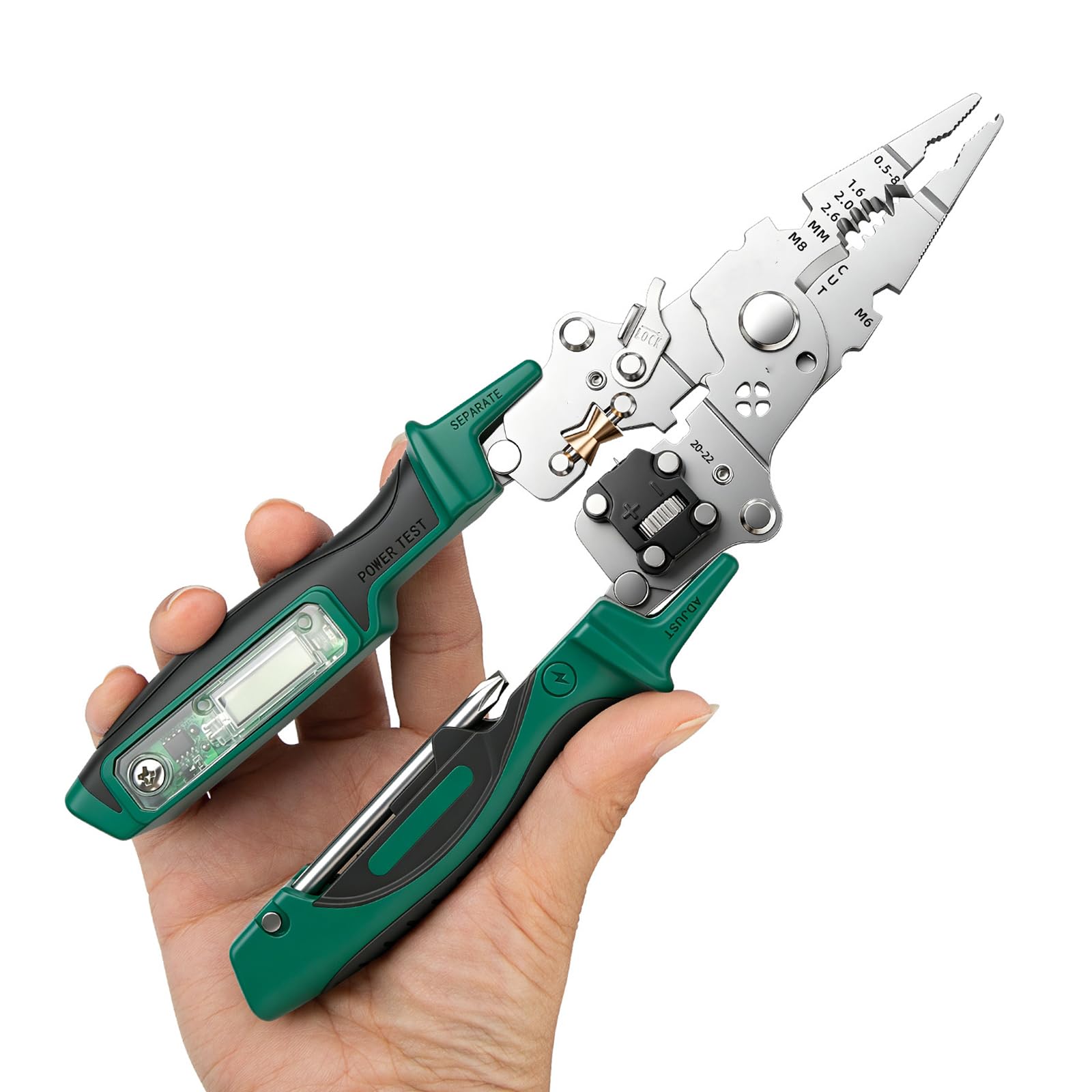 Electrician Tool with LED Voltage Tester Wire Stripper Crimper and Hexagonal Wrench for Professional Repairs Insulated Cable Cutter