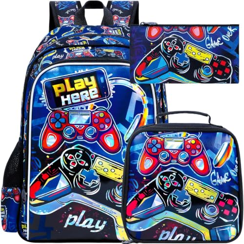 Image of 3PCS Dinosaur Backpack for Boys, 16 Inch Kids Water Resistant Preschool Elementary Kindergarten Bookbags and Lunch Box | Kids