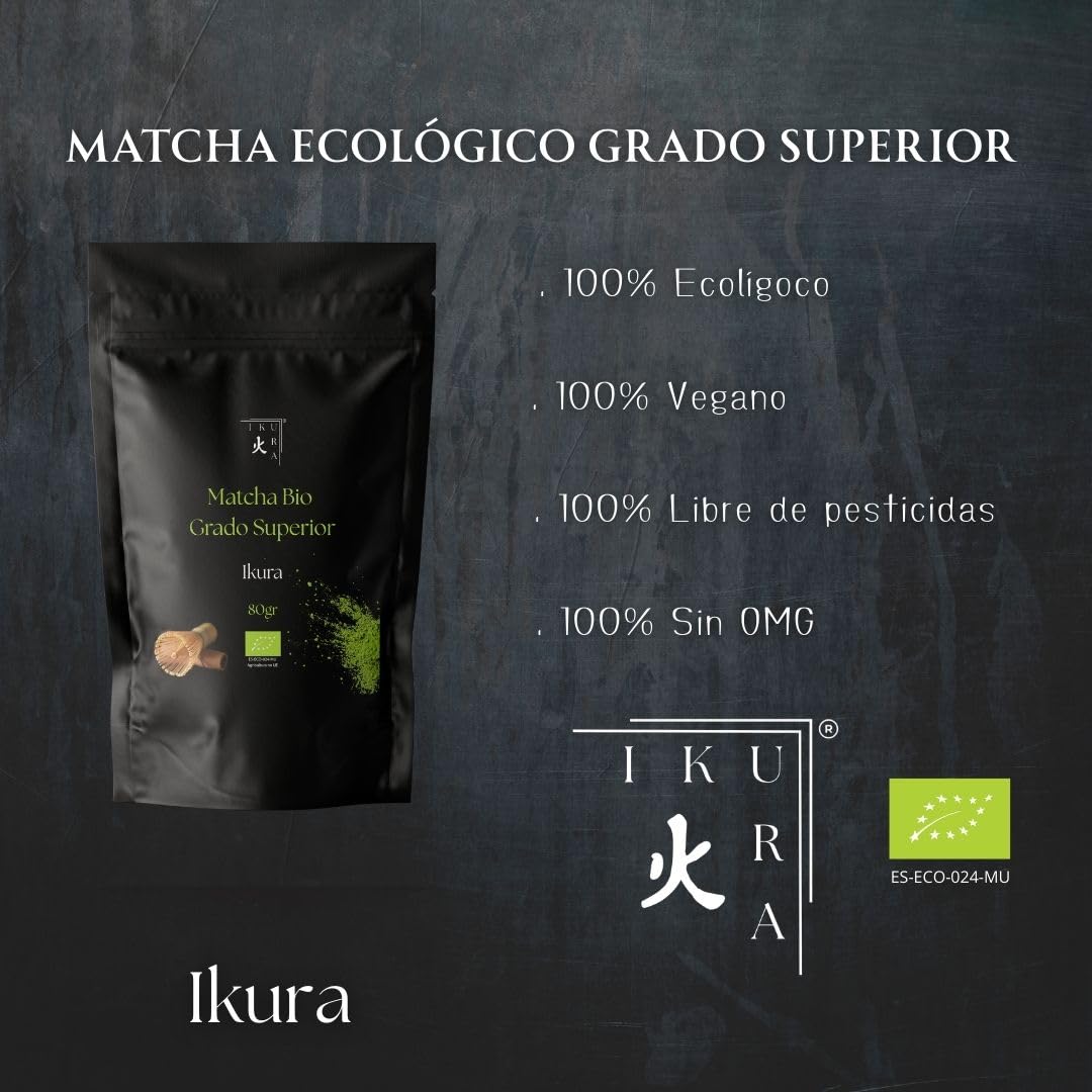 Té Matcha Premium Ikura Bio 80 g | Matcha Ecológico 100% Puro en Polvo | Té Verde Antioxidante Natural | Energía y Concentración | Ideal para Matcha Latte, Té y Recetas Saludables | Vegano
