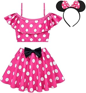Traje de baño Tankini de Dos Pieza Minnie Mouse con Aro de Pelo para Niñas Pequeñas Talla 2-9 años, Rosa Caliente/Rojo