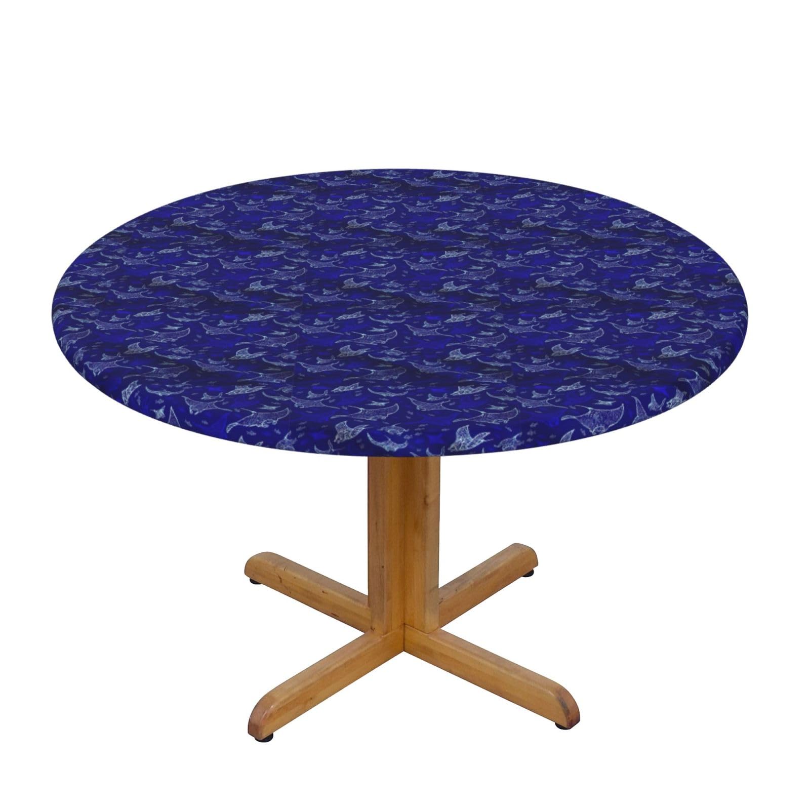 PPHGUT Manta Ray and Fish Print Round Tablecloth Family Table Cover Kitchen Wedding Party Everyday Outdoor