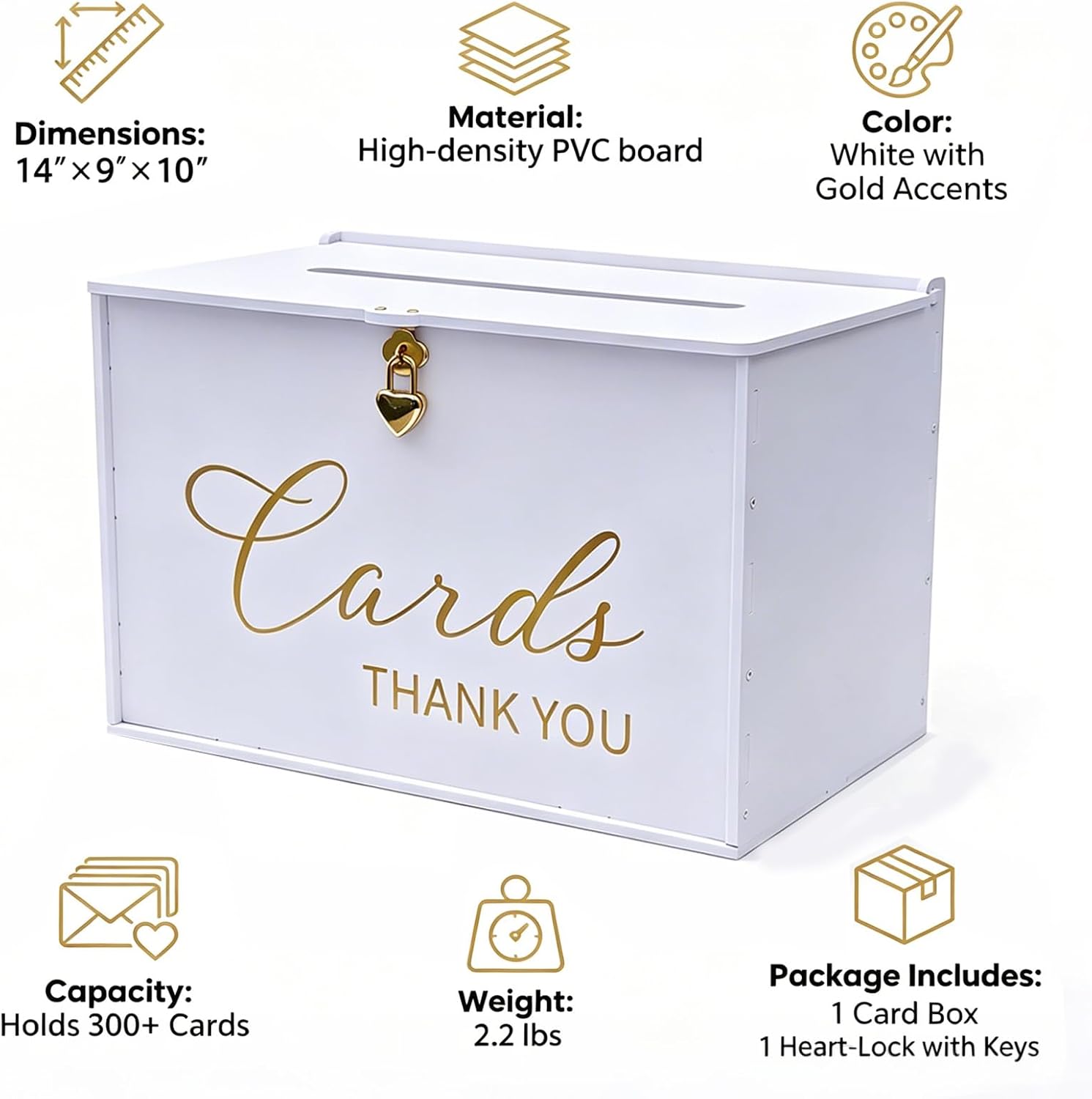 Extra Large Card Box with Lock & Slot, Big Wedding Card Holder