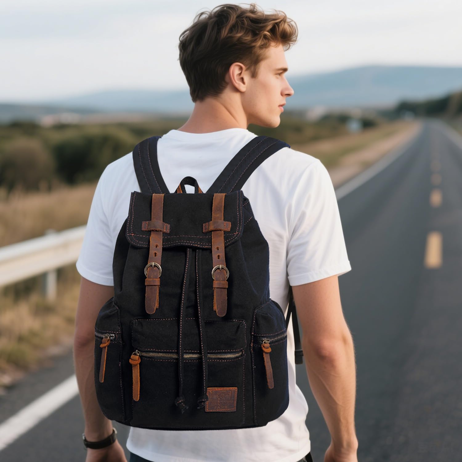 FANDARE Vintage Rucksäcke Schulrucksack Leinwand Daypacks Ranzen Mädchen Schulranzen für 14 Zoll Laptop Taschen Herren Damen Schultasche für Arbeit Wandern Reisen Camping Rucksack