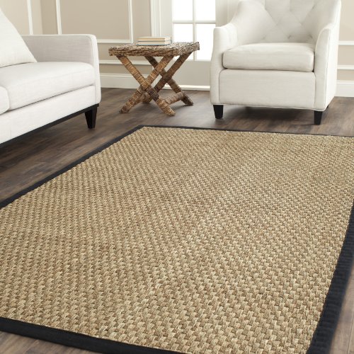 Safavieh Natural Fiber Collection NF114C Border Basketweave Seagrass Area Rug, 5  x 8 , Black