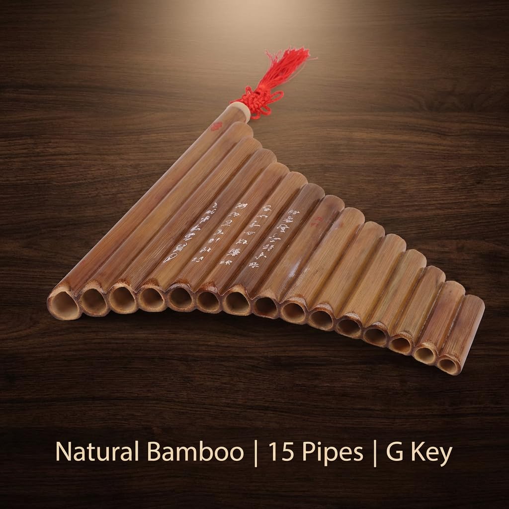 Fydun Flauta de Pan Bambú 15 Tubos Tono G Sartenes Pipa Cse Instrumento Musical Tradicional para Familias