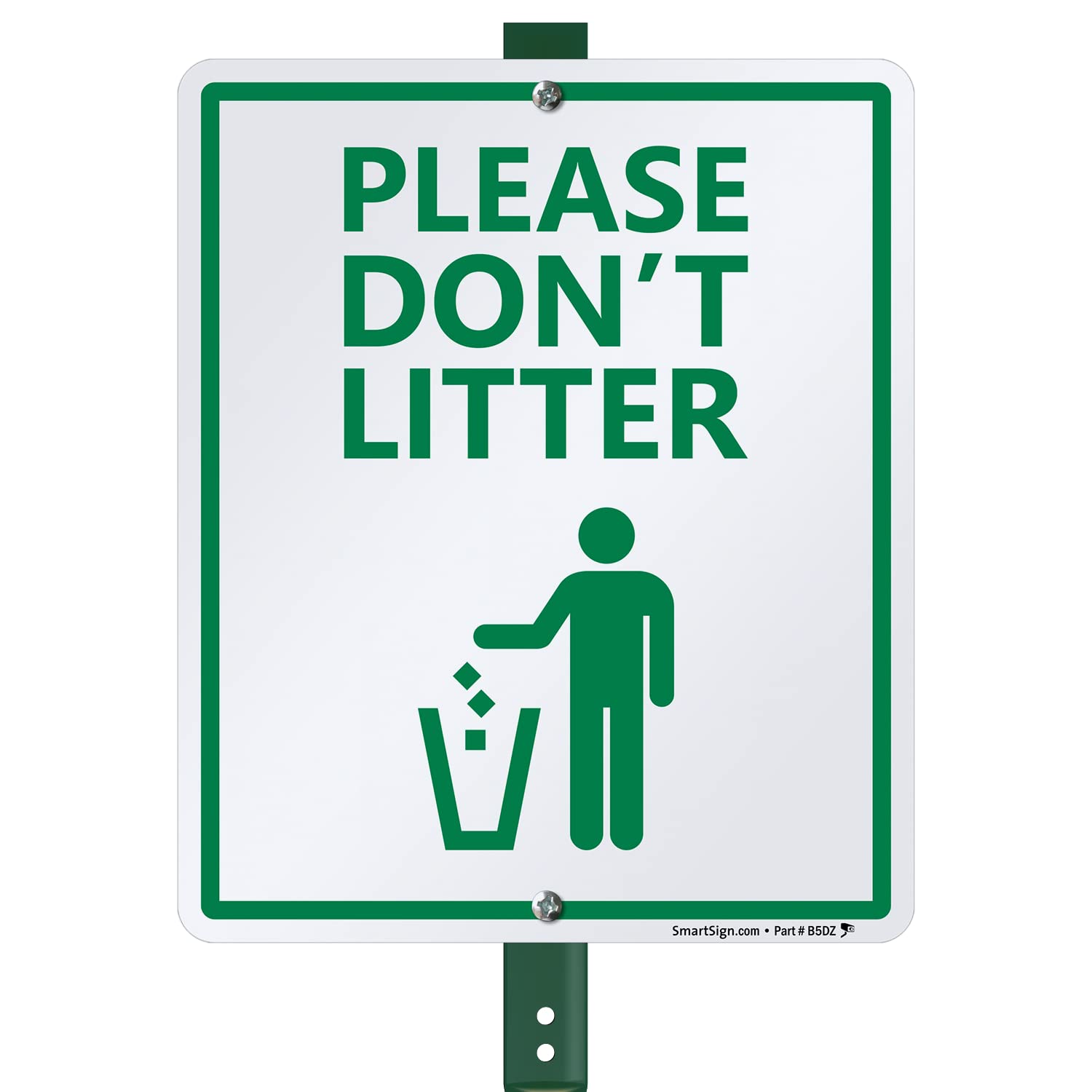 SmartSign 12 x 10 inch “Please Don't Litter” Yard Sign with 3 foot Stake, 40 mil Laminated Rustproof Aluminum, Green and White, Set of 1, Made in USA