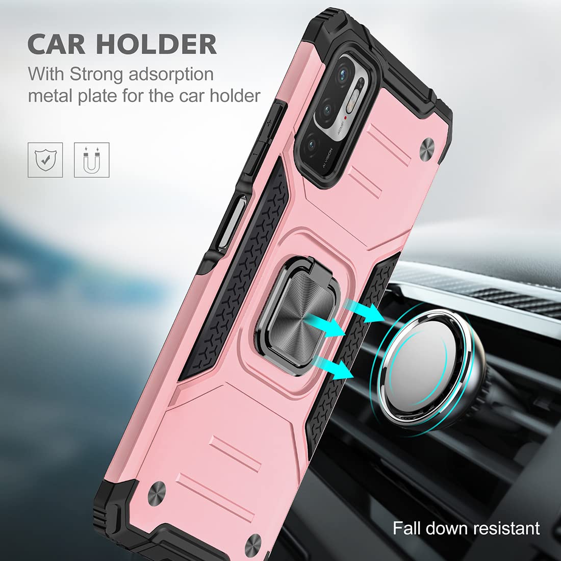 Cover Floreale Per Xiaomi Redmi Note 10 5G / Poco M3 Pro 5G – TPU Trasparente Con Stampa, Angoli Rinforzati + 2 Vetri Temperati – Rosa/Azzurro