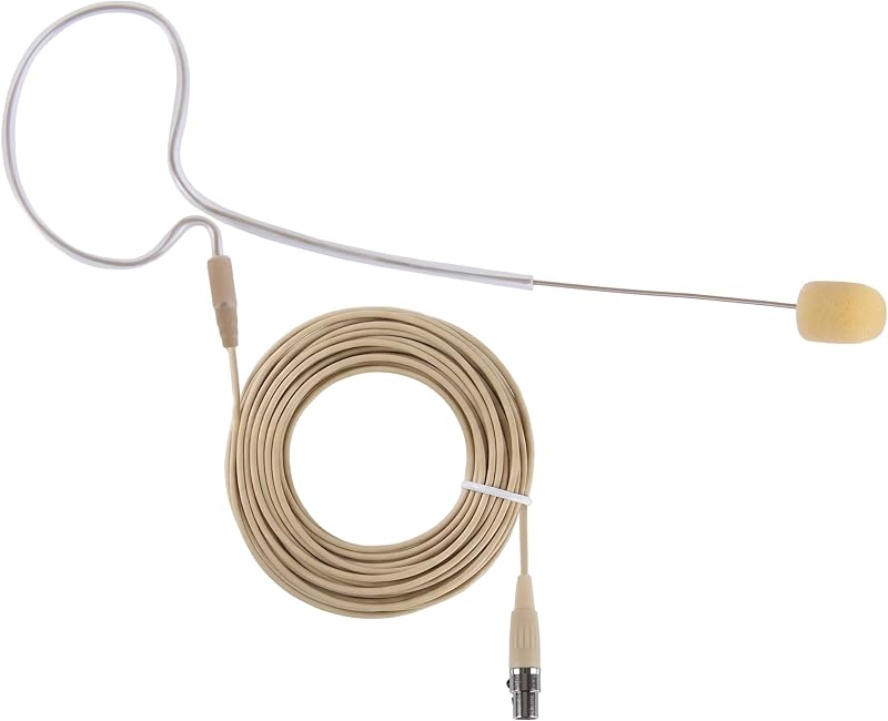 PYLE-PRO On-Ear Audio Condenser Microphone - Portable Omnidirectional Wired Headset Condenser Mic With 4 Pin Mini XLR Cable and Windscreen - Works with Shure System - PMEMS10 (Skin Tone), Beige