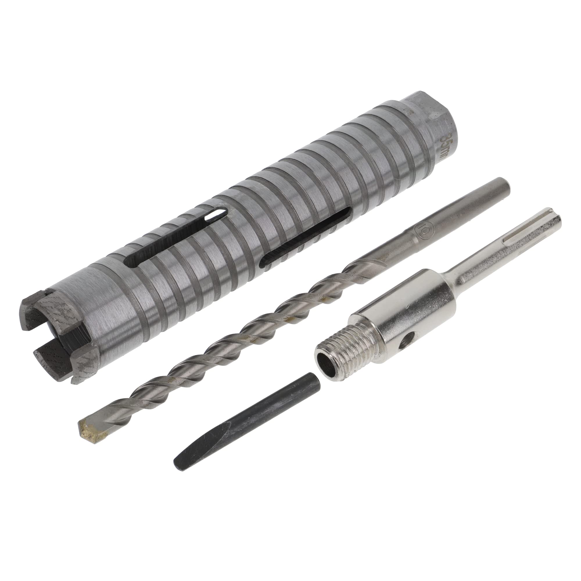 PRODIAMANT Diamentowa wiertnica rdzeniowa ø 35 mm długość efektywna 150 mm z adapterem SDS do młotowiertarki, segmenty spawane laserowo do wiercenia na sucho