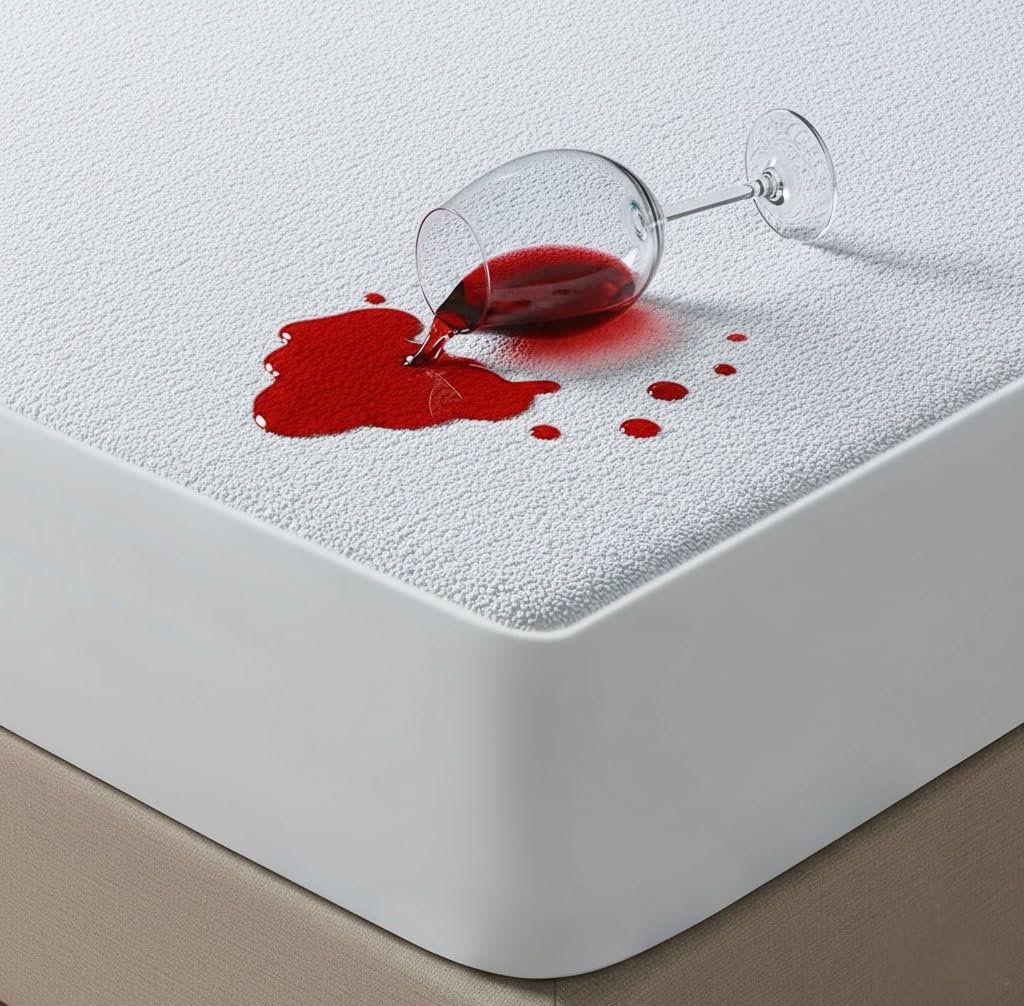 Waterproof Mattress Protector Double – Soft Terry Cotton Non-Crinkly Cover for Comfort, ...