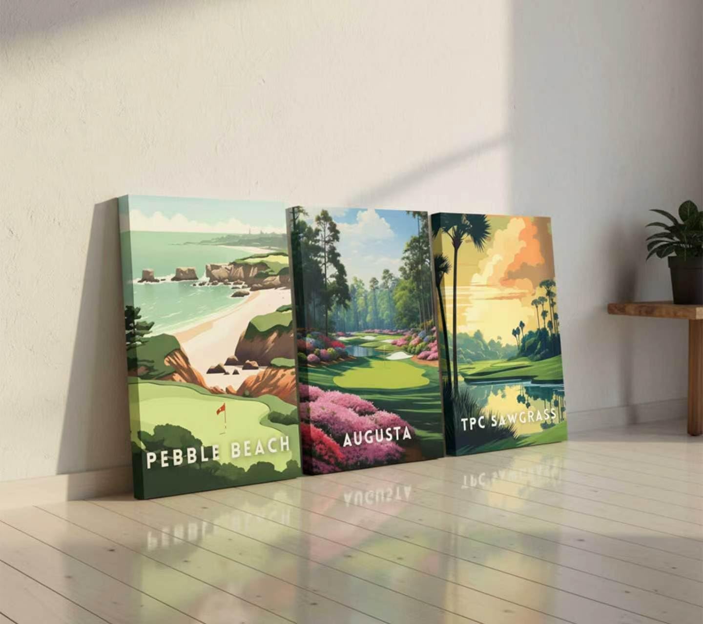 3Pcs Golf Course Canvas Wall Art Picturesque Golf Course Painting Picture Wall Decor Country Club Sports Poster Print Artwork for Modern Office Bedroom Living Room Home Decoration 16x24in Framed
