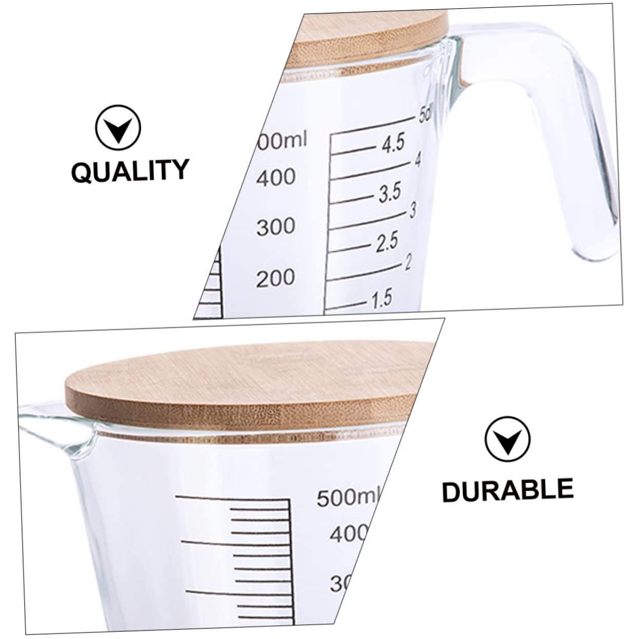 Hemobllo Pichet Doseur Pratique en Verre Résistant la Chaleur avec Échelle Graduée et Couvercle en Bois, Tasse à Mesurer pour Jus et Crème Cuisine