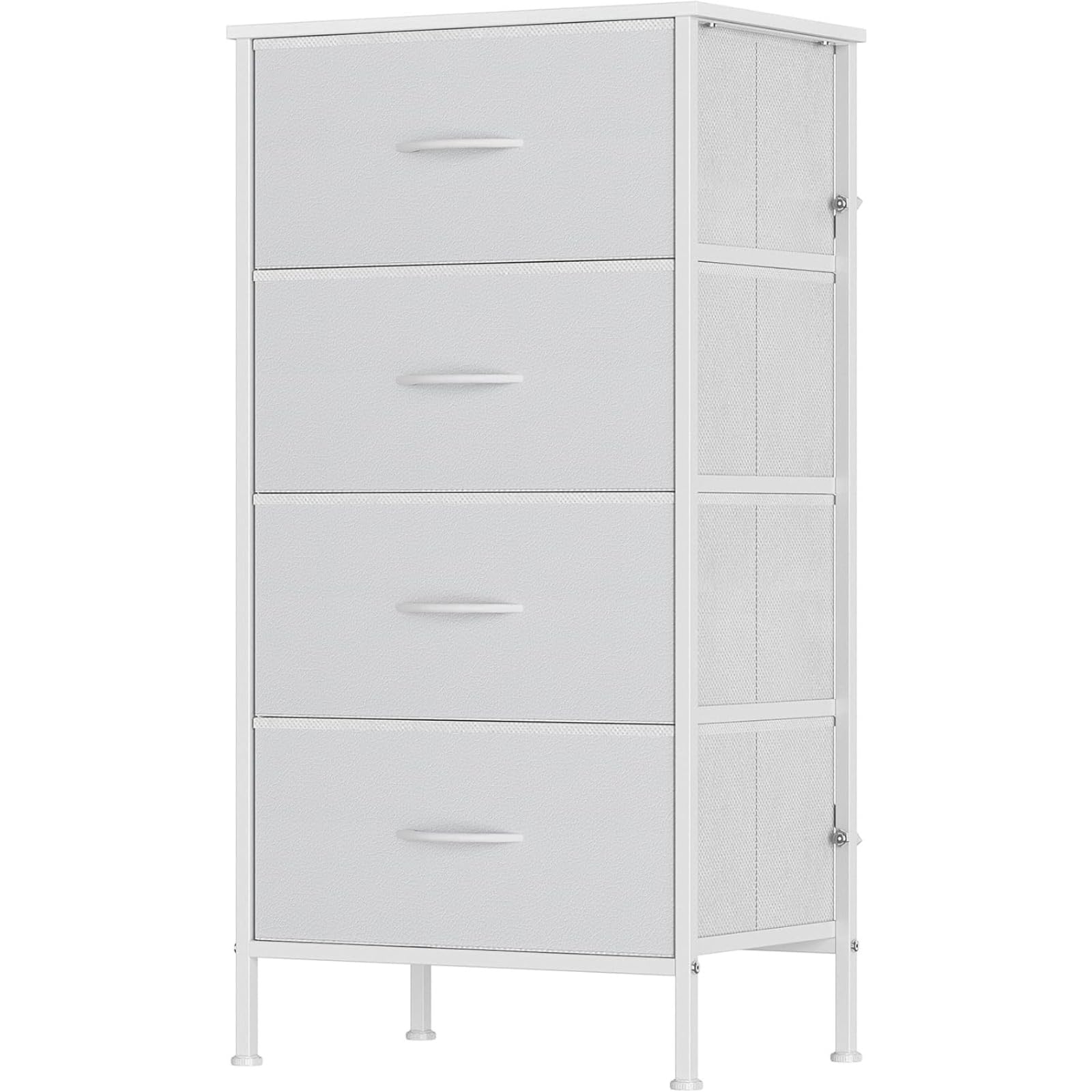 Feonase Chest of Drawers with 4 Fabric Drawers, Large Bedroom Dresser with Wooden Top & Sturdy Metal Frame, Tall Storage Organizer Unit for Bedroom, Living Room (White)