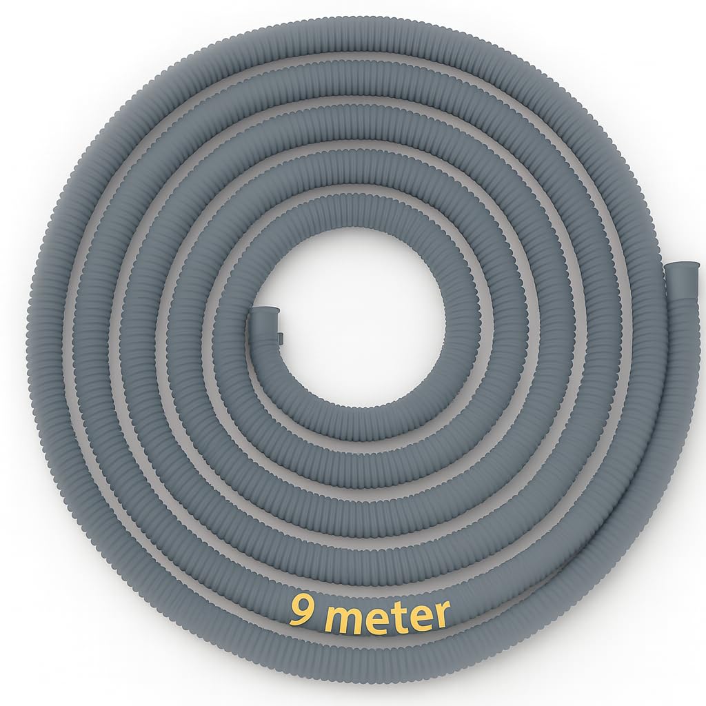 SBD 9 Meter easyfit Top load Fully/Semi Load Washing Machine Outlet Drain Waste Water Hose Flexible Hose Pipe| Corrugated Leakagefree Flexible Drain Outlet Pipe (Pack Of 1) (Grey, 9Mtr)