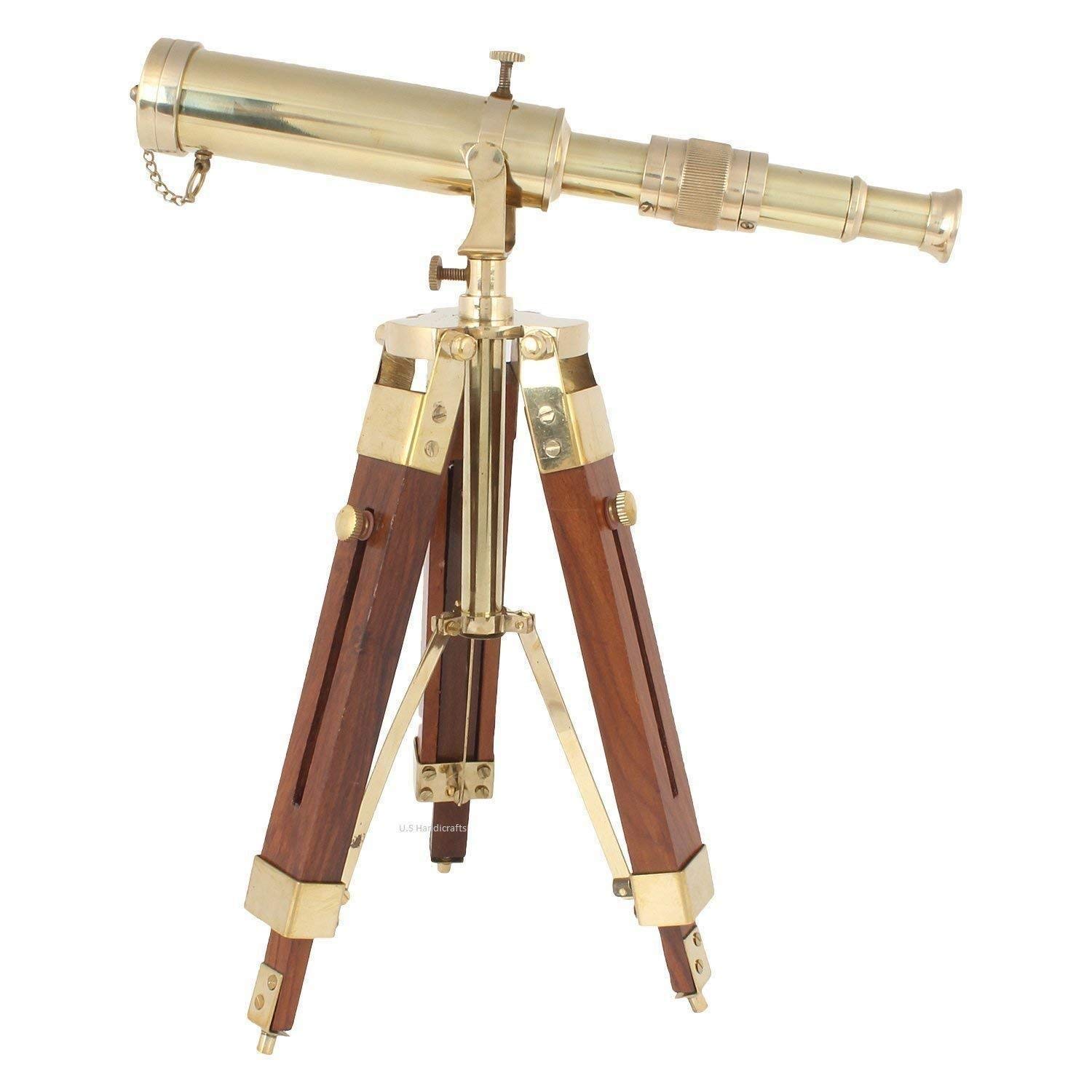 Mahira Nautical Brass Telescope with Brown Tripod Stand Antique Designer Scope A