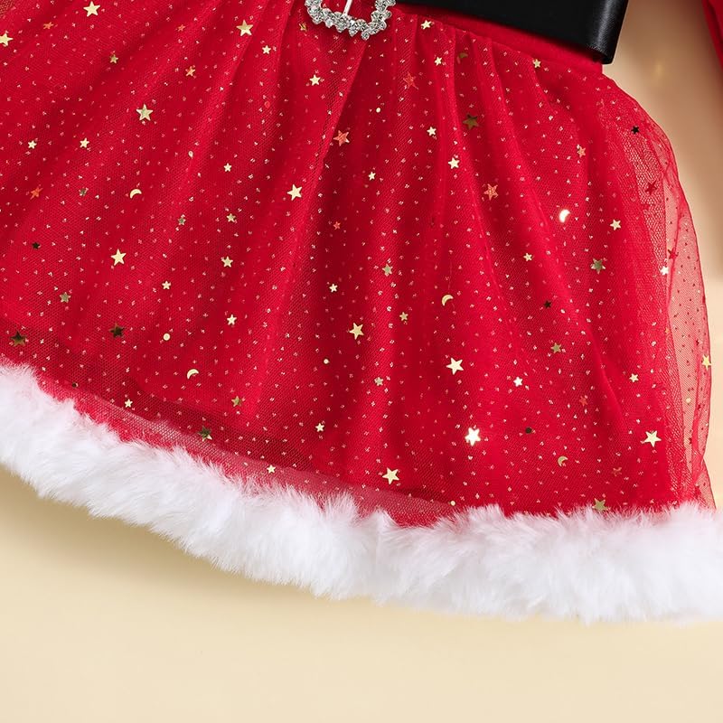 Thorn Tree Toddler Girls Christmas Dresses Velvet Santa Claus Red Princess Tutu Dress Puff Shoulder Dress Headband - Image 7