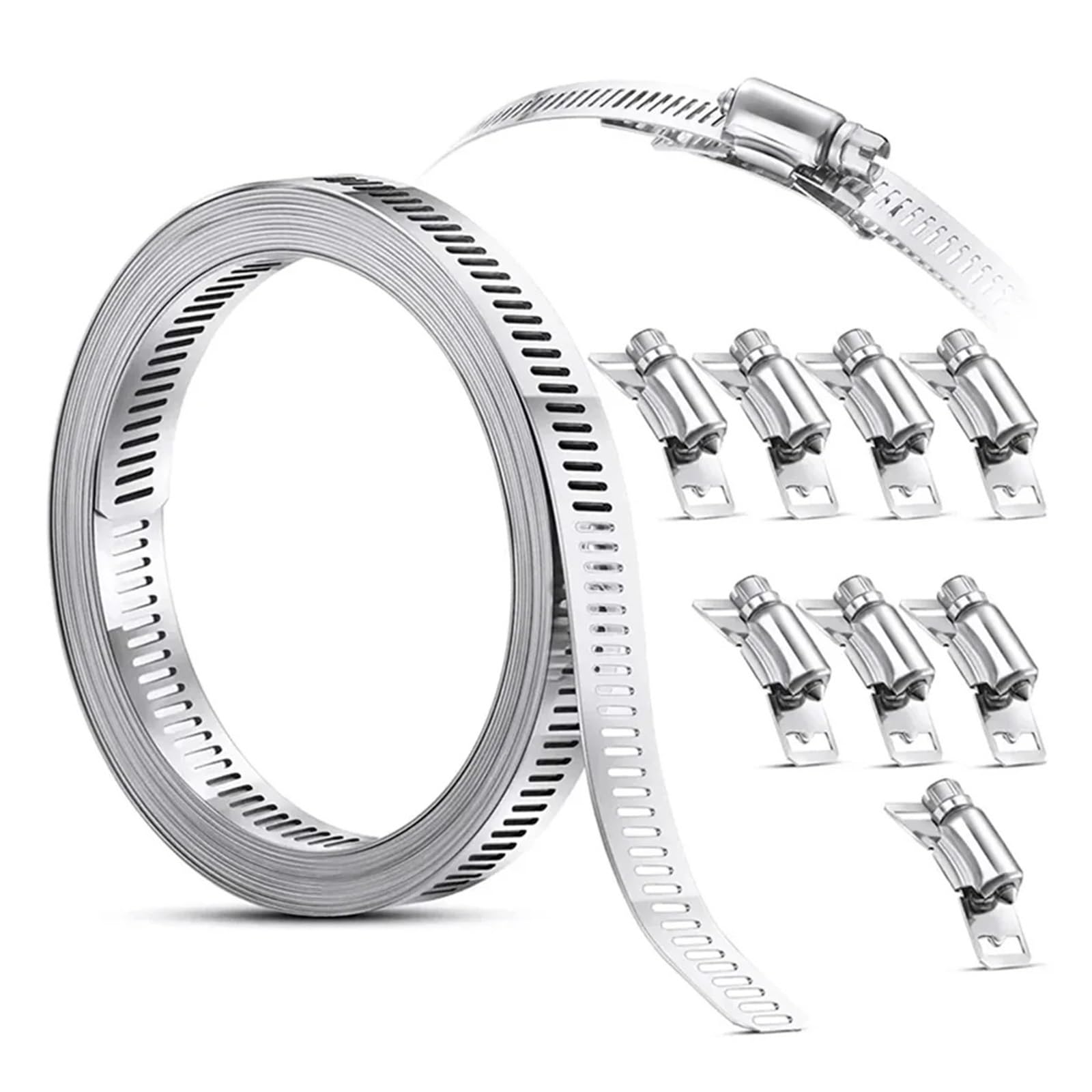 1Set Stainless Steel Hose Clamp Strap with Fasteners Worm Adjustable Gear Pipe Ducting for Tube