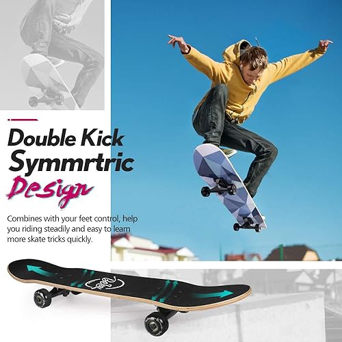 Miniatura 2 de BELEEV Patinetas para principiantes, 31 x 8 pulgadas, patineta completa para niños, adolescentes y adultos, 7 capas de arce canadiense doble patada