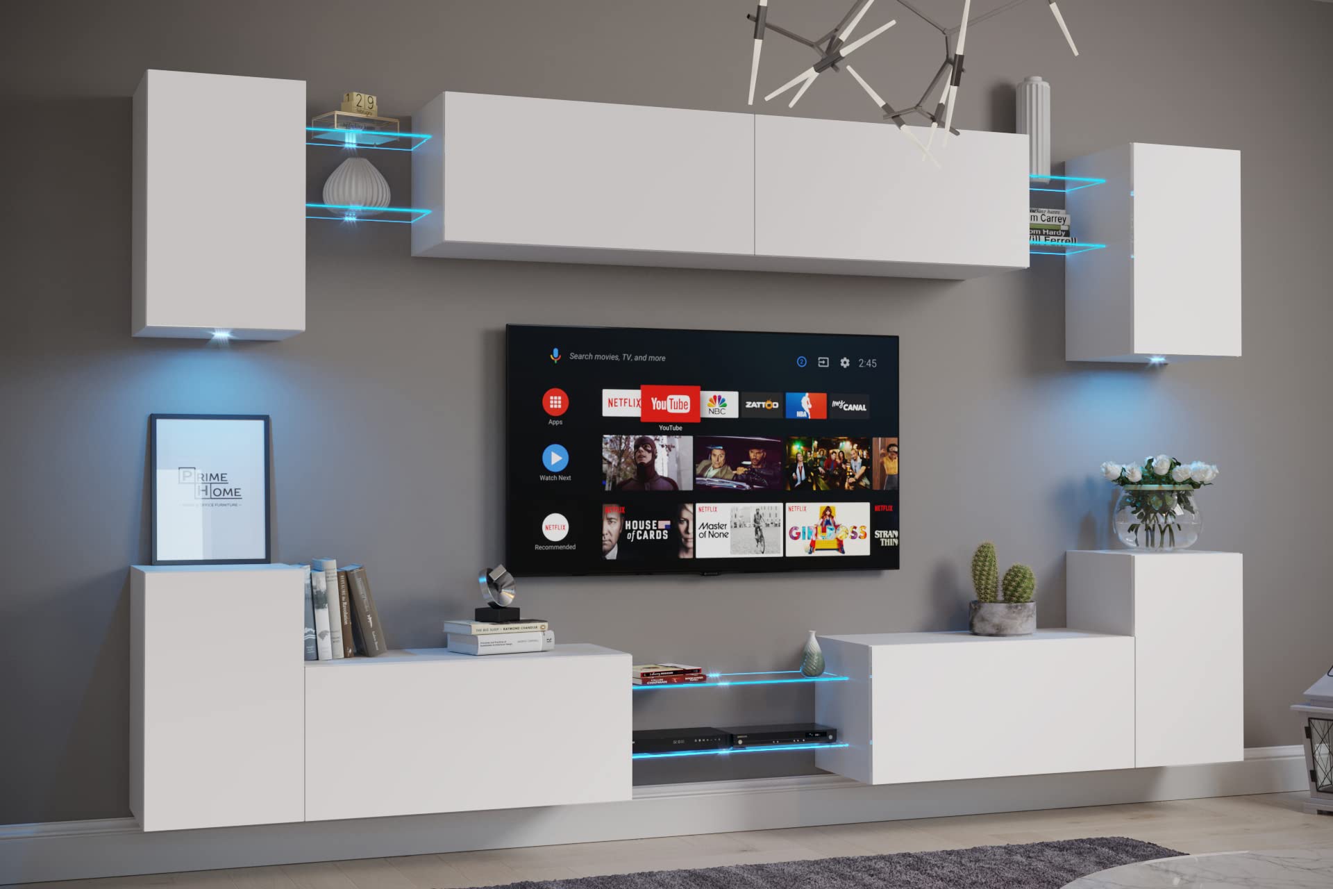 Furnitech Wohnwand Wohnzimmer | Hängend Modern | Schrankwand mit Regale und TV Schrank | Möbel ohne LED (Nairobi D40-M-W16 MATT)