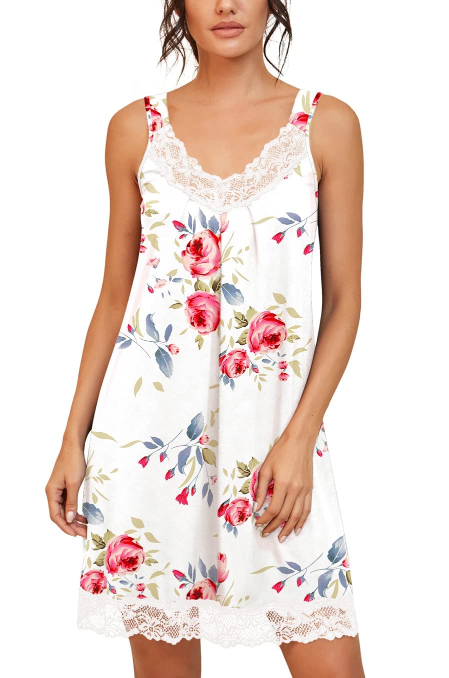 Women's Loose Full Slips Lace Nightgown Chemise Sleepwear Cotton Jersey Lingerie