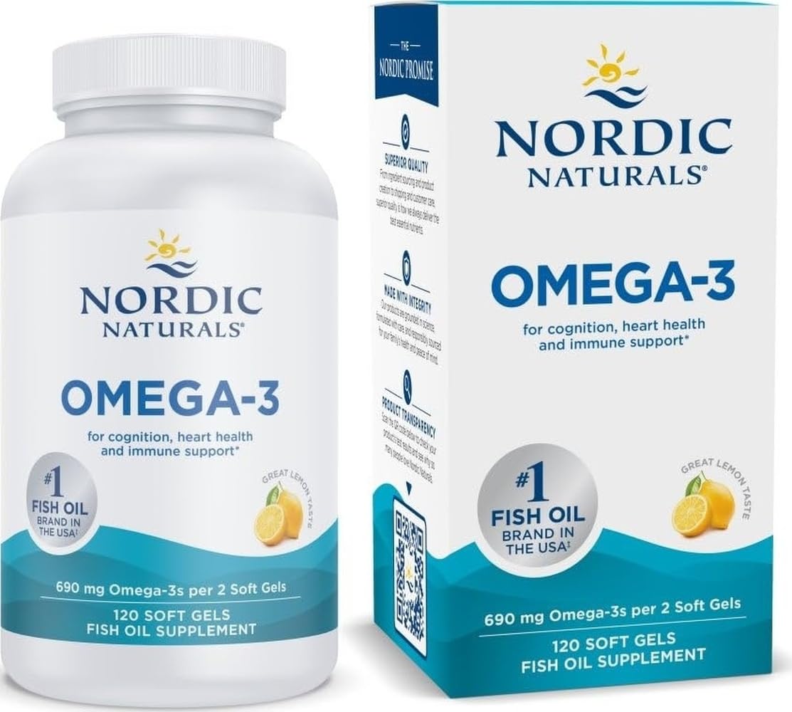 Nordic Naturals Omega-3, 690mg Fish Oil, EPA & DHA, Lemon - 120 Count Lemon 120 Count (Pack of 1)