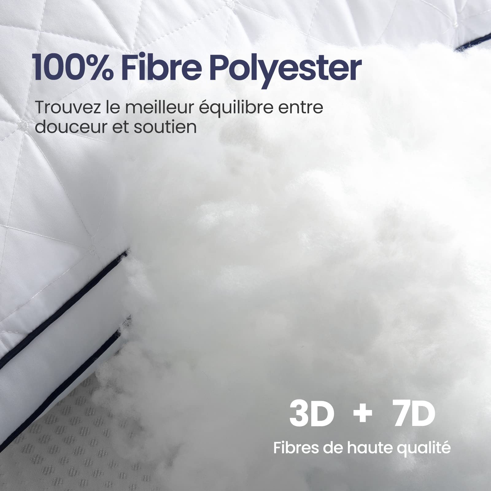 BedStory Oreiller 60x60 Lot de 2, Anti-Acariens à Faible Garnissage Microfibre Hypoallergénique, Qualité Hôtel Moelleux et Respirant, Convient Allongées sur Le Côté Dos Blanc