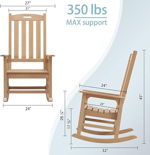 Miniatura 3 de Psilvam Juego de 2 mecedoras de patio con respaldo alto sillas mecedoras de soporte de 350 libras para exteriores e interiores silla mecedora de