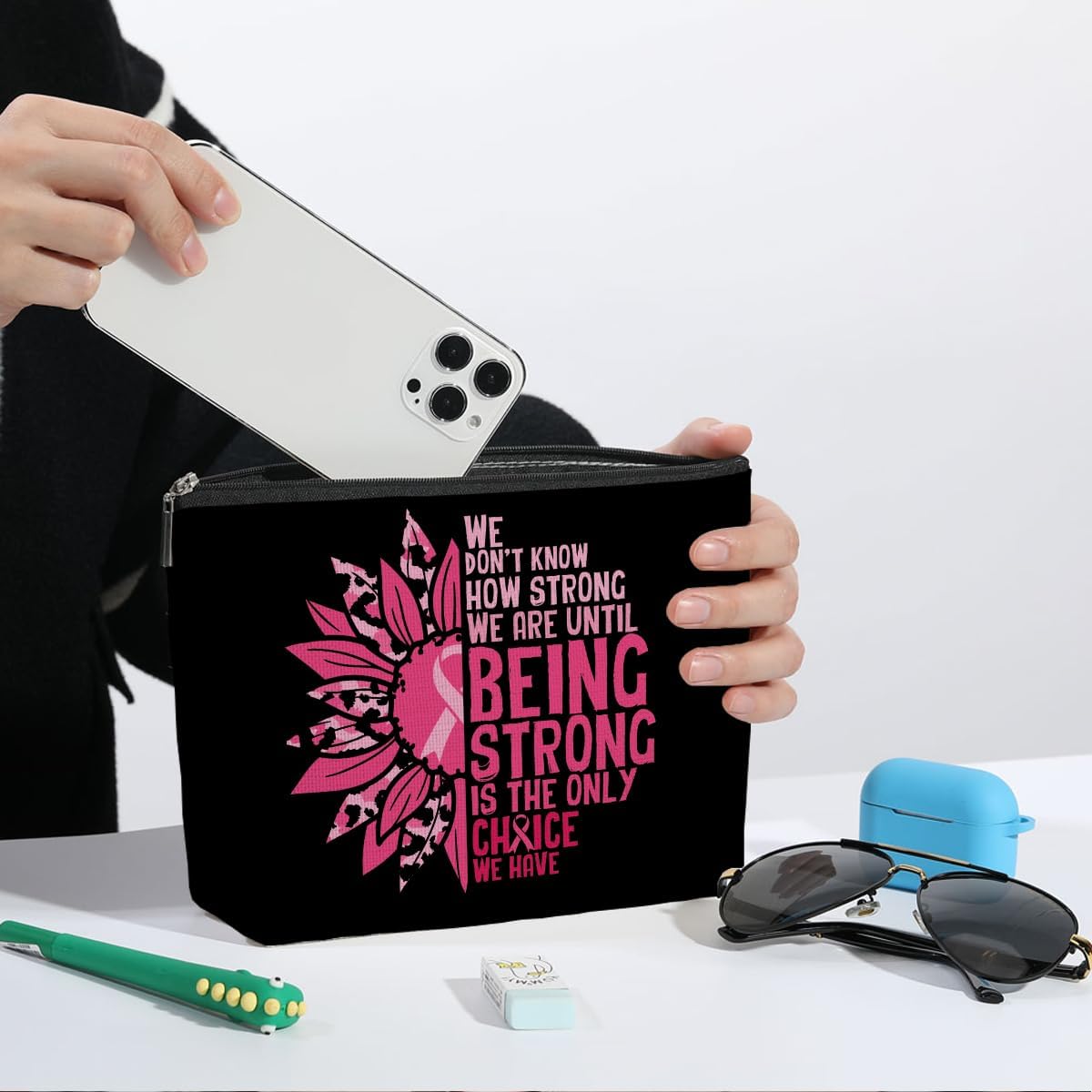 Breast Cancer Survivor Gifts for Woman Makeup Bag Get Well Soon Gifts for Women Makeup Pouch Breast Cancer Awareness Gifts Sunflower Gifts Cancer Care Gifts for Women Birthday Cosmetic Travel Bag - Image 5