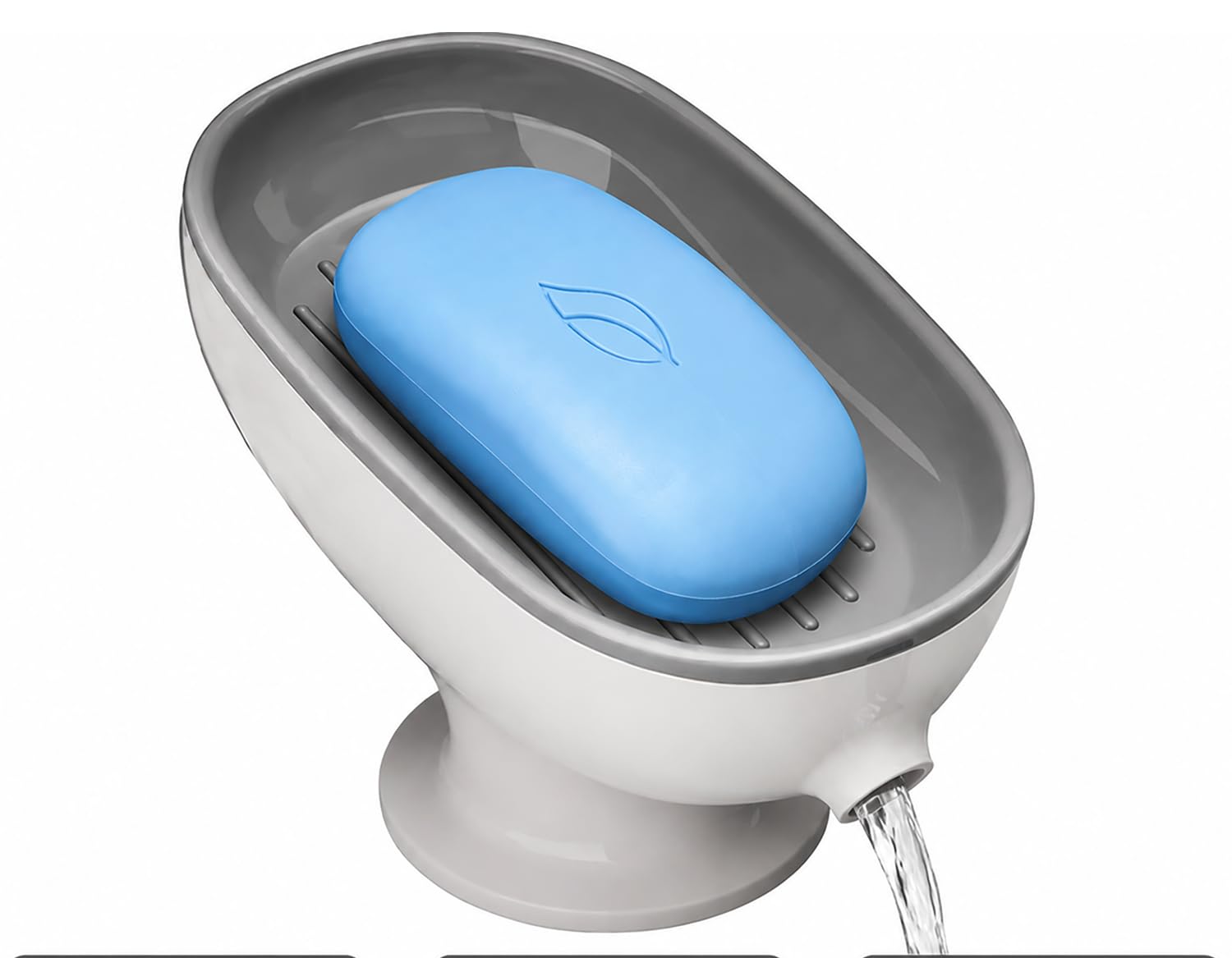 MosQuick® 2 pcs Self Draining Soap Holder with Suction Base Waterproof Oval Shape Soap Dish Stand for Bathroom & Kitchen Bathtub, Wash basins Waterproof Bathroom Organiser soap case(Grey & White)-image-21