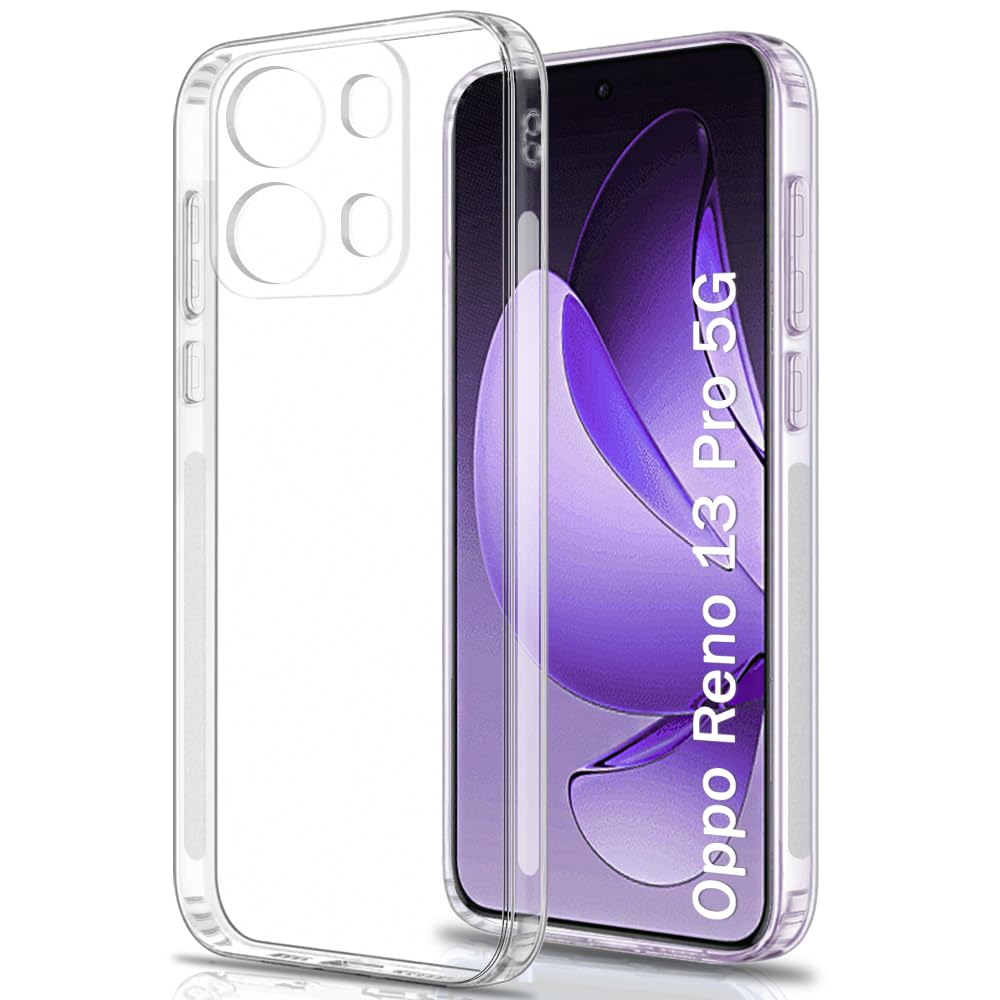 TheGiftKart Back Cover Soft Case for Oppo Reno 13 Pro 5G | Best Camera Protection | Inbuilt Dust Plugs & Anti-Slip Grip | Ultra Clear Slim Back Cover for Oppo Reno13 Pro 5G (Silicone, Transparent)