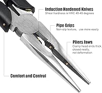 Vista 4 de Alicates de Punta Larga Premium de 6'' y 8'', Precisión de Sujeción de Papel, Acero de Alto Carbono, Agarre Suave con Cortador de Alambre, Alicates