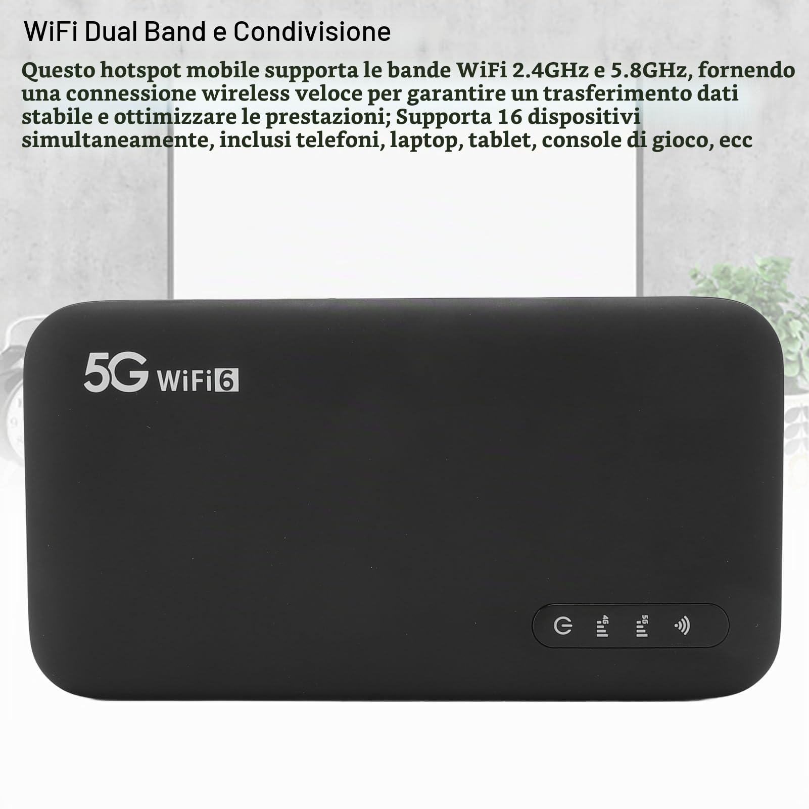 5G Mobile Hotspot WiFi 6, Router Portatile 5G con Slot per Schede SIM, Supporto a 16 Dispositivi da 6100 MAh, Dispositivi Internet Portatili per Viaggi e Utilizzo Domestico