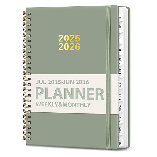 Planner 2025-2026, Weekly and Monthly Calendar Academic Planner (July 2025 - June 2026), Hardcover Teacher School Student Agenda with Tabs, Ideal for School Office Supplies, A5 (6.3" x 8.5") - Green