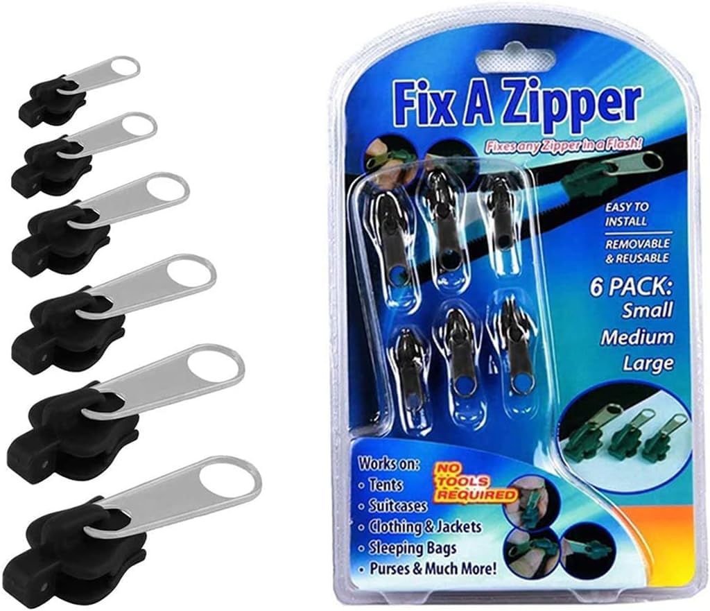 SquarezhenBo 6Pcs Black Universal Zipper Repair Kit, Fix Zipper Replacement, Sewing, Haberdashery